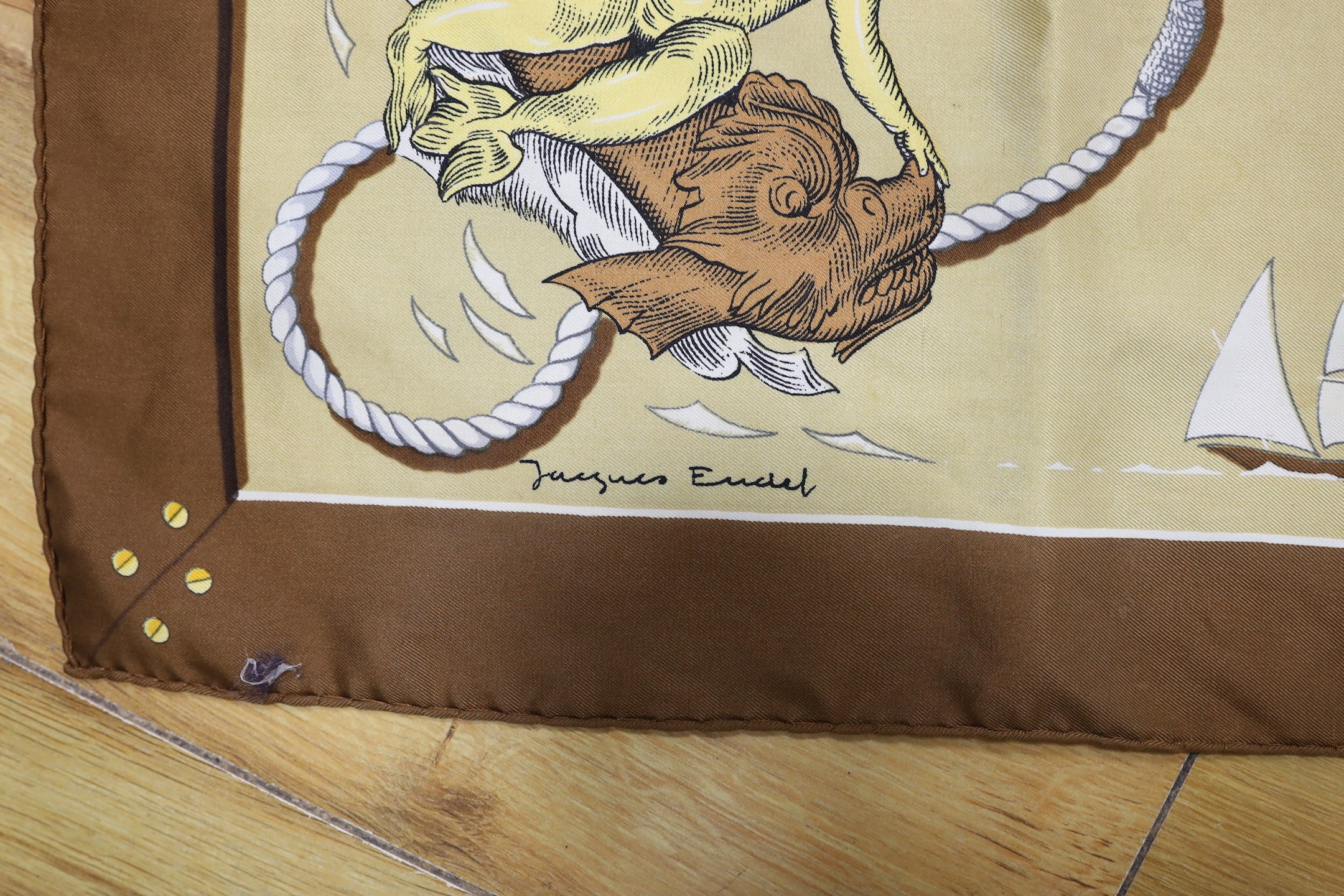 Two Hermes scarves, including a Jacques Eudel, together with an exhibition Picasso scarf (3)